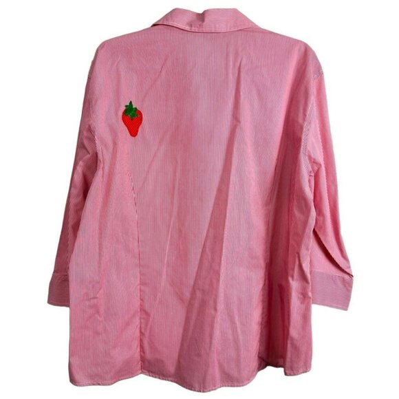 Isaac's Designs Women's Button Down Shirt Strawberry Appliquéd Size XL - Picture 6 of 10